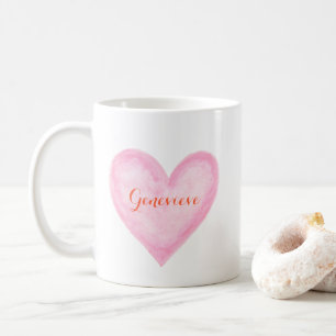 Watercolor Pink Heart with personalized name cute Coffee Mug