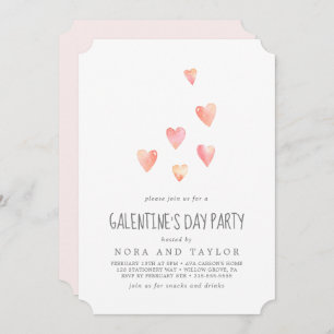 Watercolor Pink Hearts Galentine's Day Party Invitation