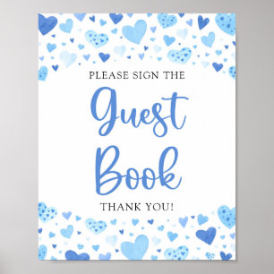 Watercolor Pink Hearts Valentine Guest Book Sign