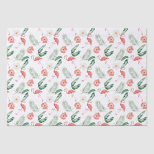 Watercolor Pink Hibiscus and Flamingo Tropical  Tissue Paper