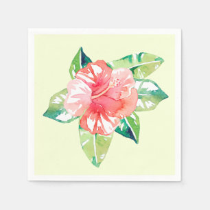 Watercolor Pink Hibiscus Tropical Floral Napkin