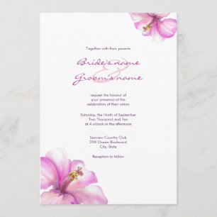 Watercolor Pink Hibiscus Wedding Invitations