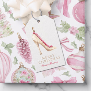 Watercolor Pink High Heel Shoe Ornament Christmas Gift Tags