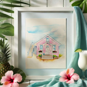 Watercolor Pink House Portrait Poster