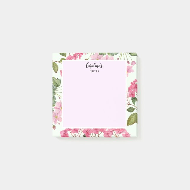 Watercolor Pink Hydrangea and Japanese Anemone Post-it Notes (Front)