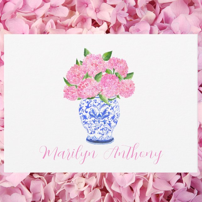 Watercolor Pink Hydrangea Chinoiserie Vase Custom Card (Creator Uploaded)