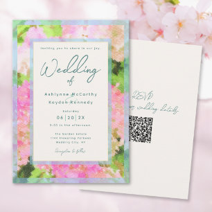 Watercolor Pink Hydrangea Garden QR Code Wedding  Invitation