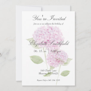 Watercolor Pink Hydrangea Invitation