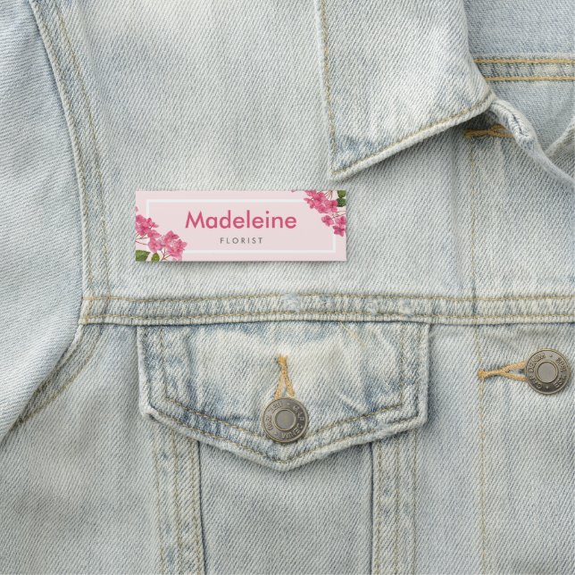 Watercolor Pink Hydrangea Lacecaps Illustration Name Tag (In Situ)