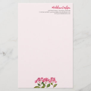 Watercolor Pink Hydrangea Lacecaps Illustration Stationery