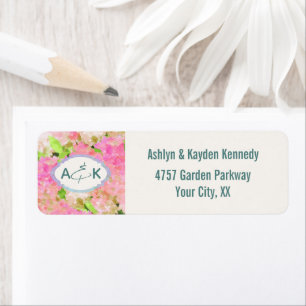 Watercolor Pink Hydrangea Monogram Return Address Label