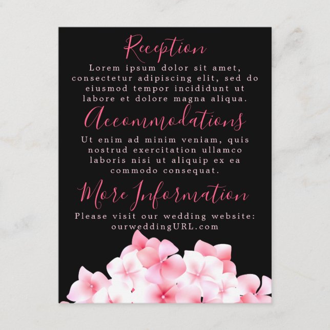 Watercolor Pink Hydrangea Reception Cards (Front)
