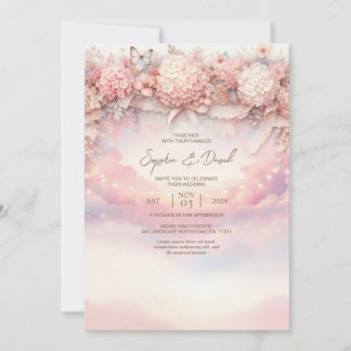 Watercolor Pink Hydrangea Wedding Invitation