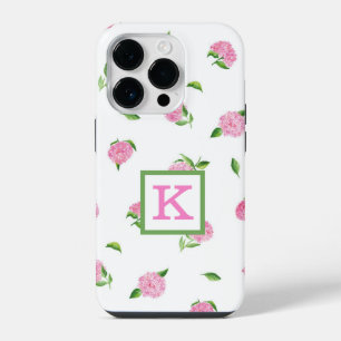 Watercolor Pink Hydrangeas Monogram iPhone 14 Pro Case