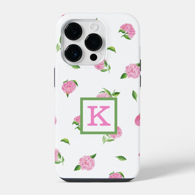 Watercolor Pink Hydrangeas Monogram iPhone Case (Back)