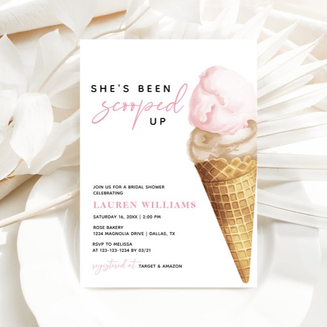 Watercolor Pink Ice Cream Bridal Shower Invitation (Creator Uploaded)