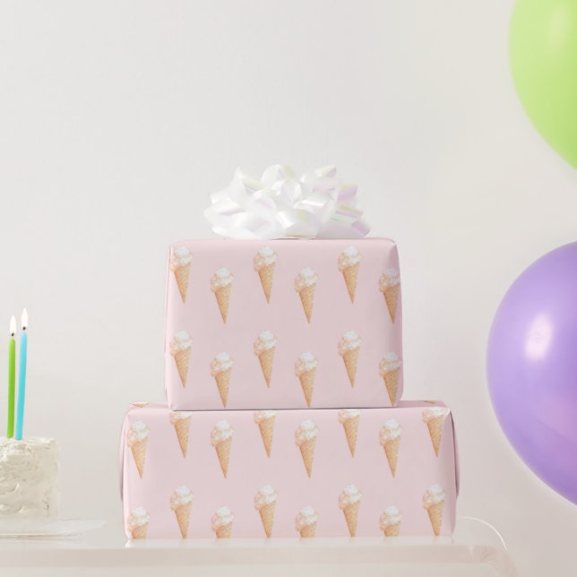 Watercolor Pink Ice Cream  Wrapping Paper (Party Gifts)