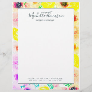 Watercolor Pink Indigo Quotation Custom Letterhead
