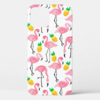 Watercolor pink ink flamingo and yellow pineapple