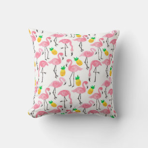 Watercolor pink ink flamingo and yellow pineapple cushion