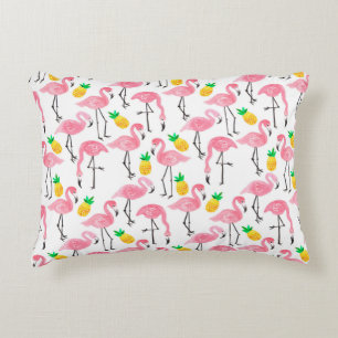 Watercolor pink ink flamingo and yellow pineapple  decorative cushion