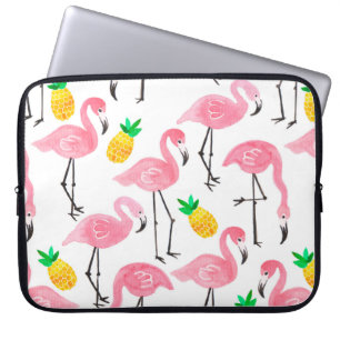 Watercolor pink ink flamingo and yellow pineapple  laptop sleeve