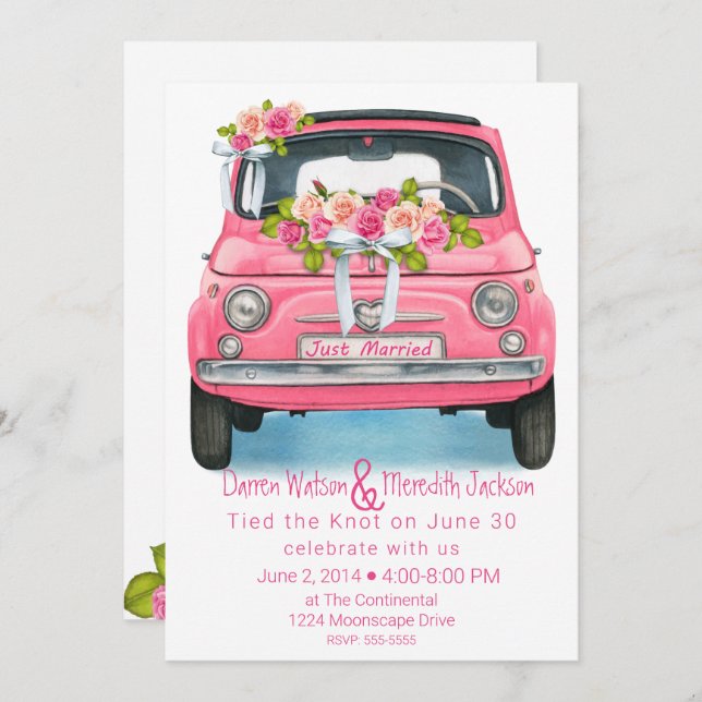 Watercolor Pink Just Married Elopement Invitation (Front/Back)