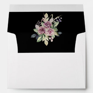Watercolor pink lavender roses minimalist black envelope