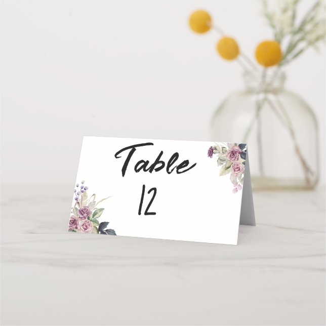 Watercolor pink lavender roses minimalist place card (Front)