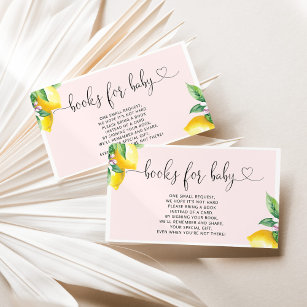 Watercolor pink lemon books for baby ticket enclosure card