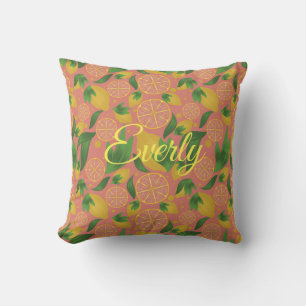 Watercolor Pink Lemon Fruit Pattern  Cushion