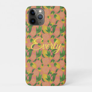 Watercolor Pink Lemon Fruit Personalised iPhone 11 Pro Case