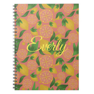 Watercolor Pink Lemon Fruit Personalised Notebook