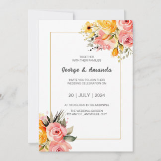Watercolor Pink Lemonade Wedding Invitation
