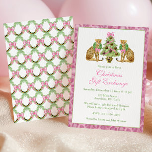 Watercolor Pink Leopard Christmas Tree Party Invitation
