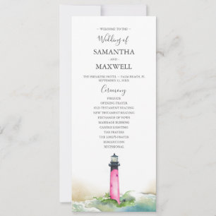 Watercolor Pink Lighthouse Wedding Program