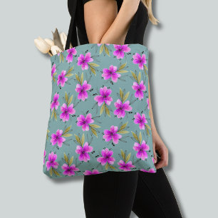 Watercolor pink lily floral dusky green neck tie tote bag