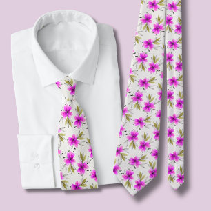 Watercolor pink lily floral tie