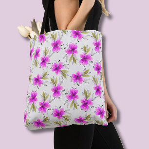 Watercolor pink lily floral tote bag