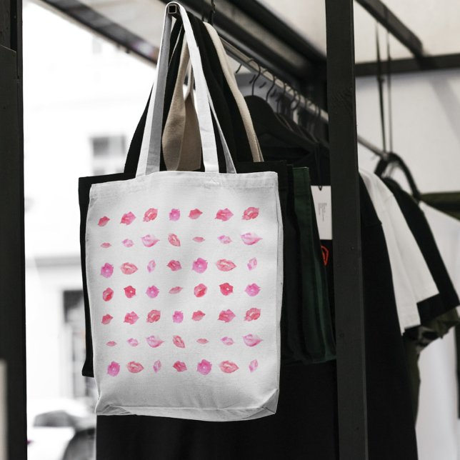 Watercolor Pink Lip Feminine Pattern Chic Trendy Tote Bag (Creator Uploaded)