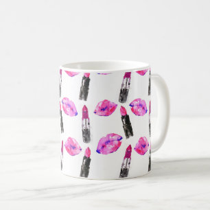 Watercolor pink lips lipstick  pattern makeup coffee mug