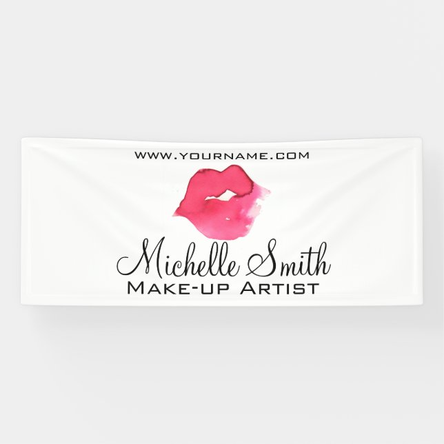 Watercolor pink lips makeup branding banner (Horizontal)