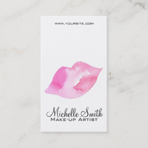 Watercolor pink lips makeup branding business card