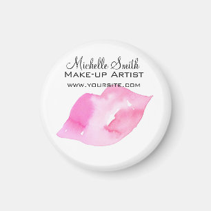 Watercolor pink lips makeup branding magnet