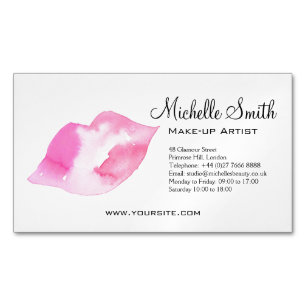 Watercolor pink lips makeup branding 	Magnetic business card