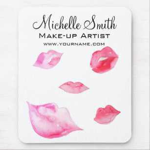 Watercolor pink lips makeup branding mouse pad