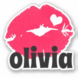 Watercolor Pink Lips With Heart  Name  Sticker