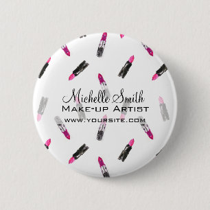 Watercolor pink lipstick pattern makeup branding 6 cm round badge