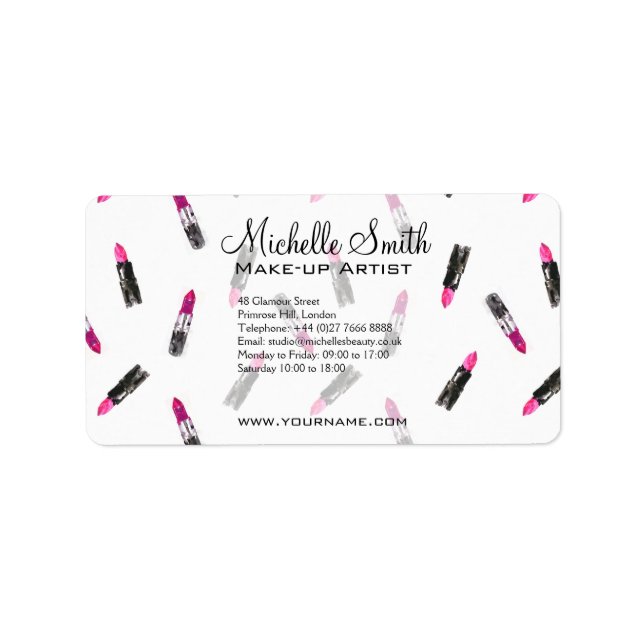 Watercolor pink lipstick pattern makeup branding label (Front)