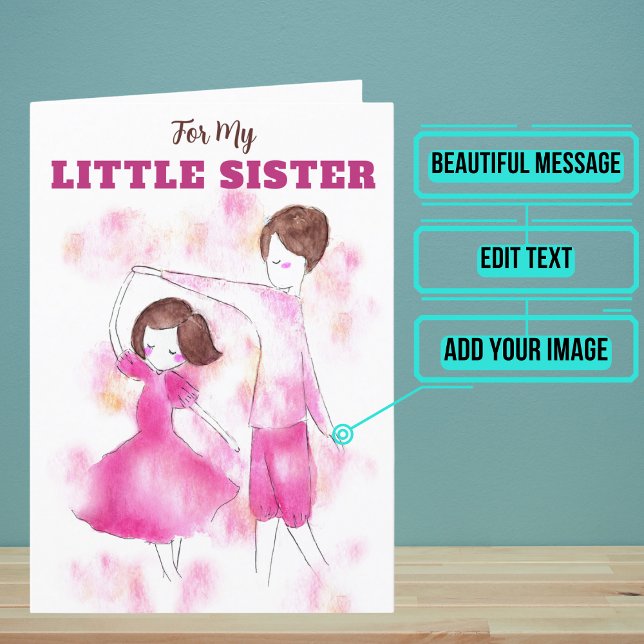 Watercolor Pink Little Sister Birthday Card (This sentimental card is especially for that little sister in your life.)